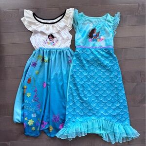 Disney Girls Blue Teal Moana & Mermaid Nightgowns Set